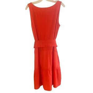 Tahari Orange Mini Dress L Ribbed Tank Top Tiered Skirt Cotton Side Zip Resort